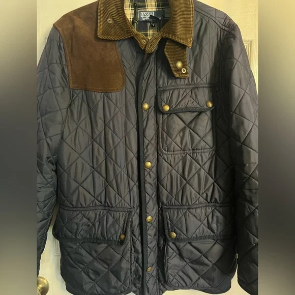Polo Ralph Lauren Quilted Suede Patch Shooting Hunting Field Barn Jacket Blue- S - Picture 4 of 15
